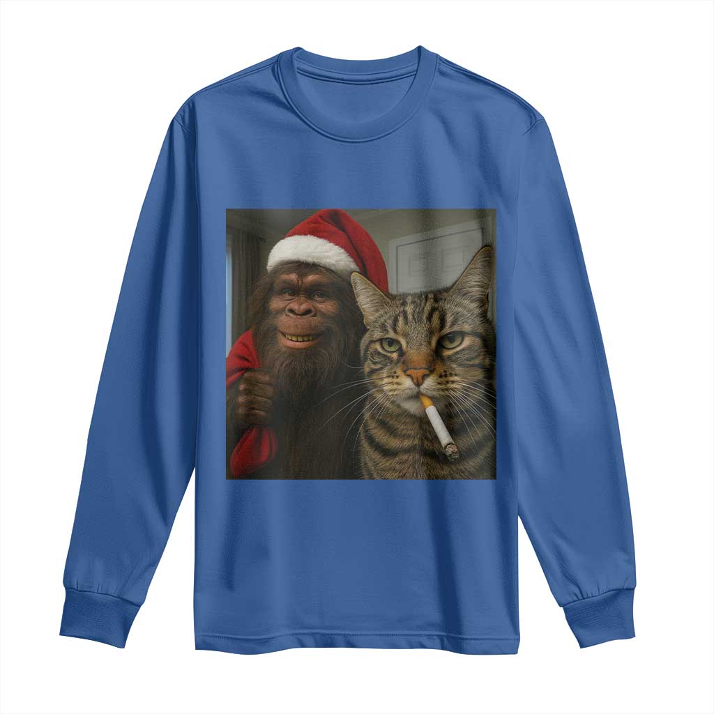 Funny Cat Selfie Bigfoot Christmas Sasquatch Long Sleeve Shirt TS14 Royal Blue Print Your Wear