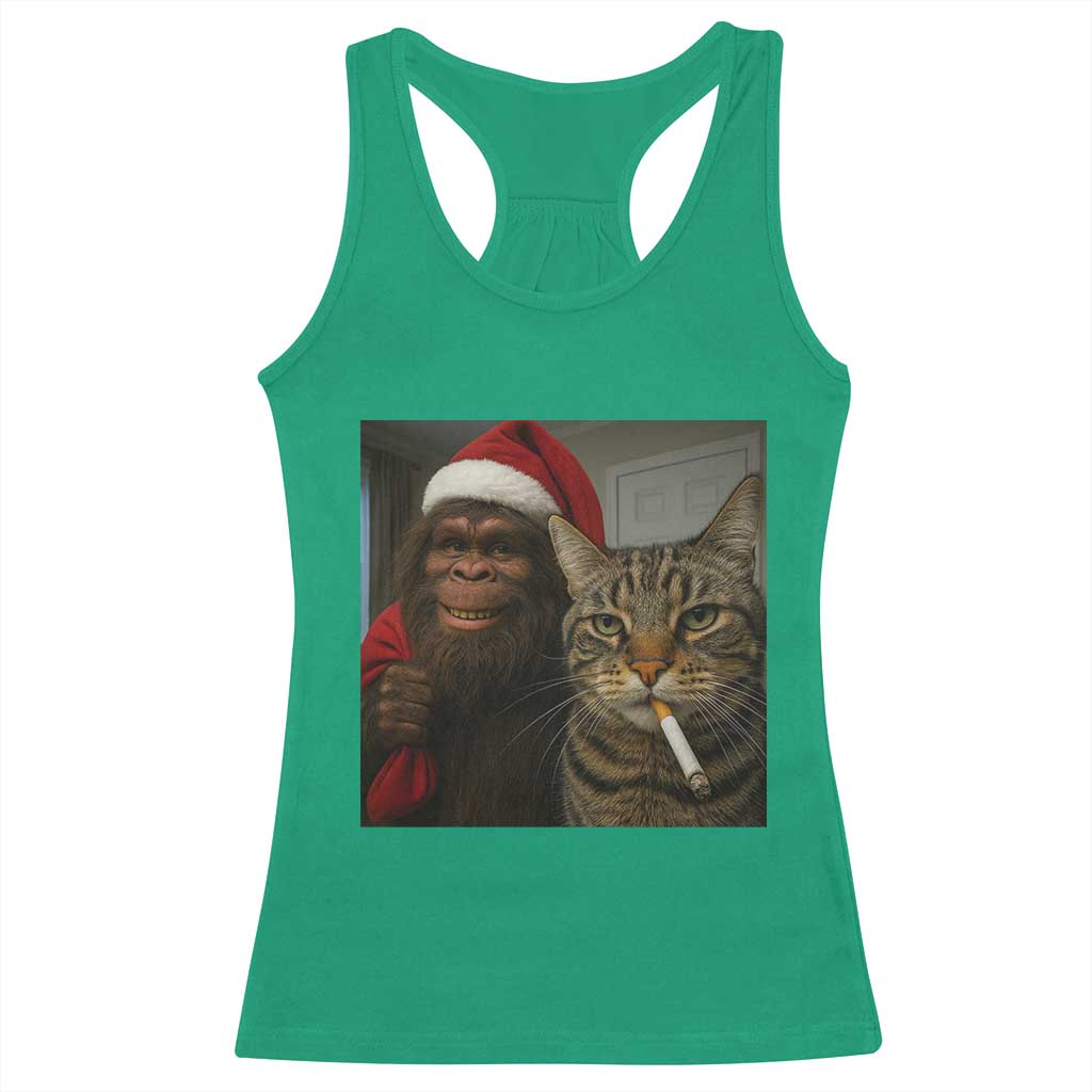 Funny Cat Selfie Bigfoot Christmas Sasquatch Racerback Tank Top TS14 Irish Green Print Your Wear