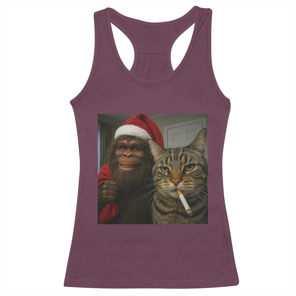 Funny Cat Selfie Bigfoot Christmas Sasquatch Racerback Tank Top TS14 Maroon Print Your Wear