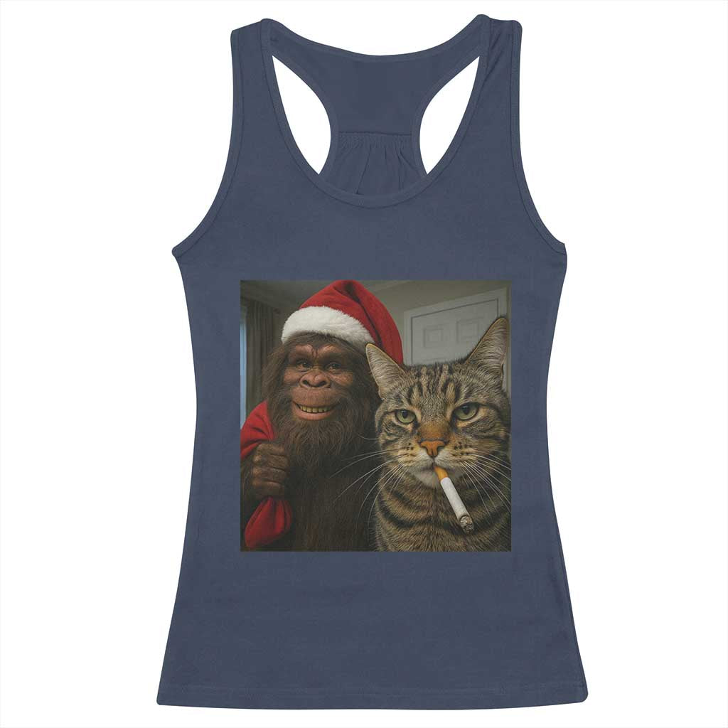 Funny Cat Selfie Bigfoot Christmas Sasquatch Racerback Tank Top TS14 Navy Print Your Wear