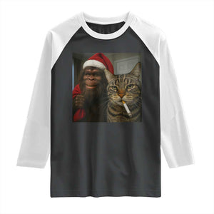 Funny Cat Selfie Bigfoot Christmas Sasquatch Raglan Shirt TS14 Black White Print Your Wear