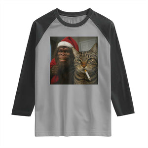 Funny Cat Selfie Bigfoot Christmas Sasquatch Raglan Shirt TS14 Sport Gray Black Print Your Wear