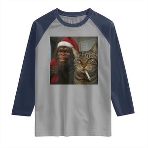 Funny Cat Selfie Bigfoot Christmas Sasquatch Raglan Shirt TS14 Sport Gray Navy Print Your Wear