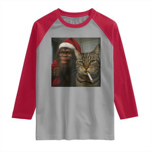 Funny Cat Selfie Bigfoot Christmas Sasquatch Raglan Shirt TS14 Sport Gray Red Print Your Wear