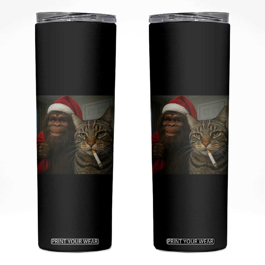 Funny Cat Selfie Bigfoot Christmas Sasquatch Skinny Tumbler TS14 Black Print Your Wear