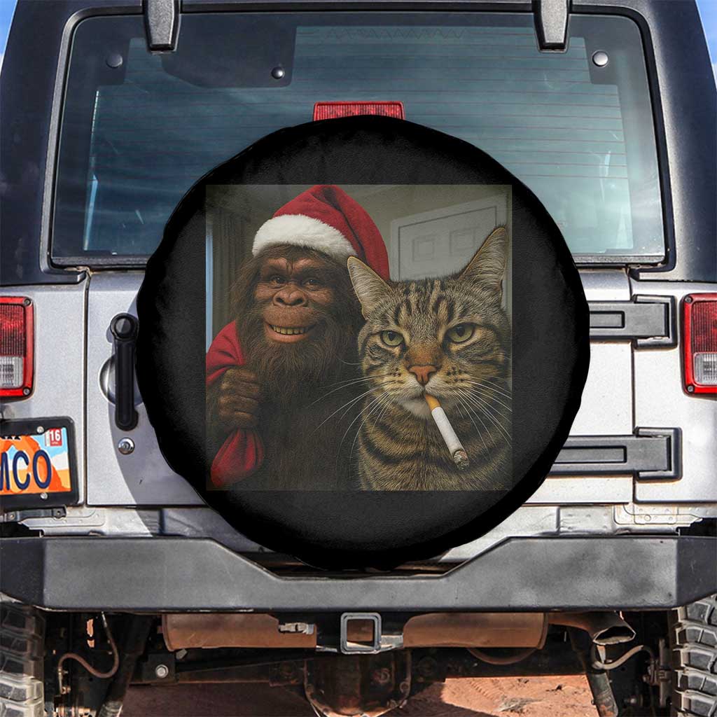 Funny Cat Selfie Bigfoot Christmas Sasquatch Spare Tire Cover TS14 No hole Black Print Your Wear