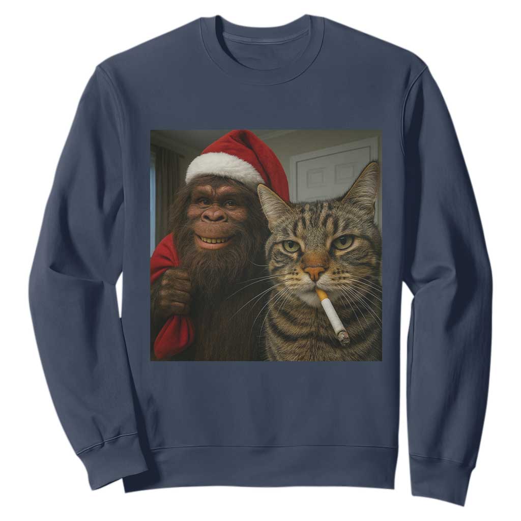 Funny Cat Selfie Bigfoot Christmas Sasquatch Sweatshirt TS14 Navy Print Your Wear
