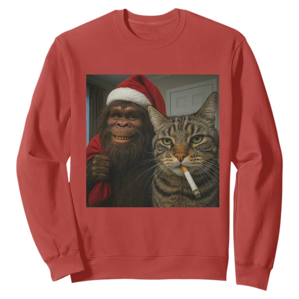 Funny Cat Selfie Bigfoot Christmas Sasquatch Sweatshirt TS14 Red Print Your Wear