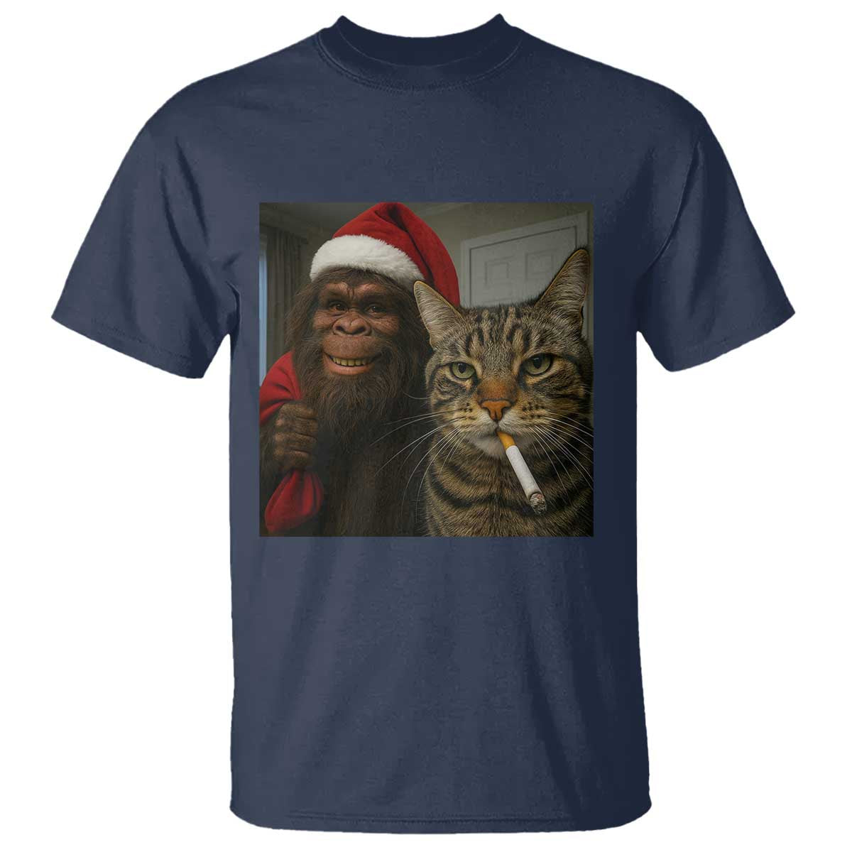Funny Cat Selfie Bigfoot Christmas Sasquatch T Shirt TS14 Navy Print Your Wear