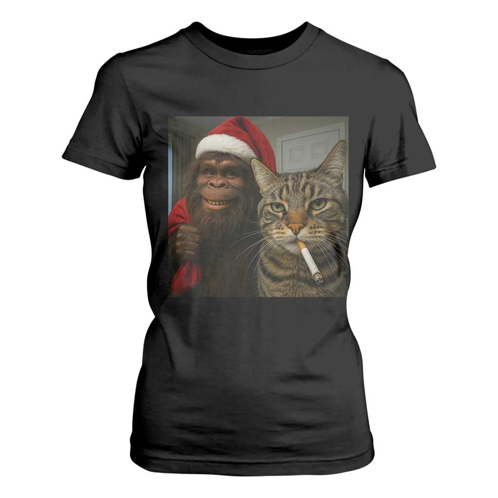 Funny Cat Selfie Bigfoot Christmas Sasquatch T Shirt For Women TS14 Black Print Your Wear