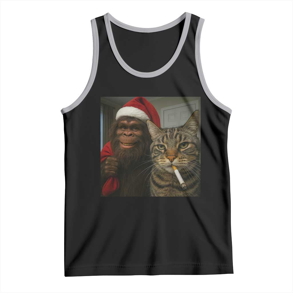 Funny Cat Selfie Bigfoot Christmas Sasquatch Tank Top TS14 Black Athletic Heather Print Your Wear