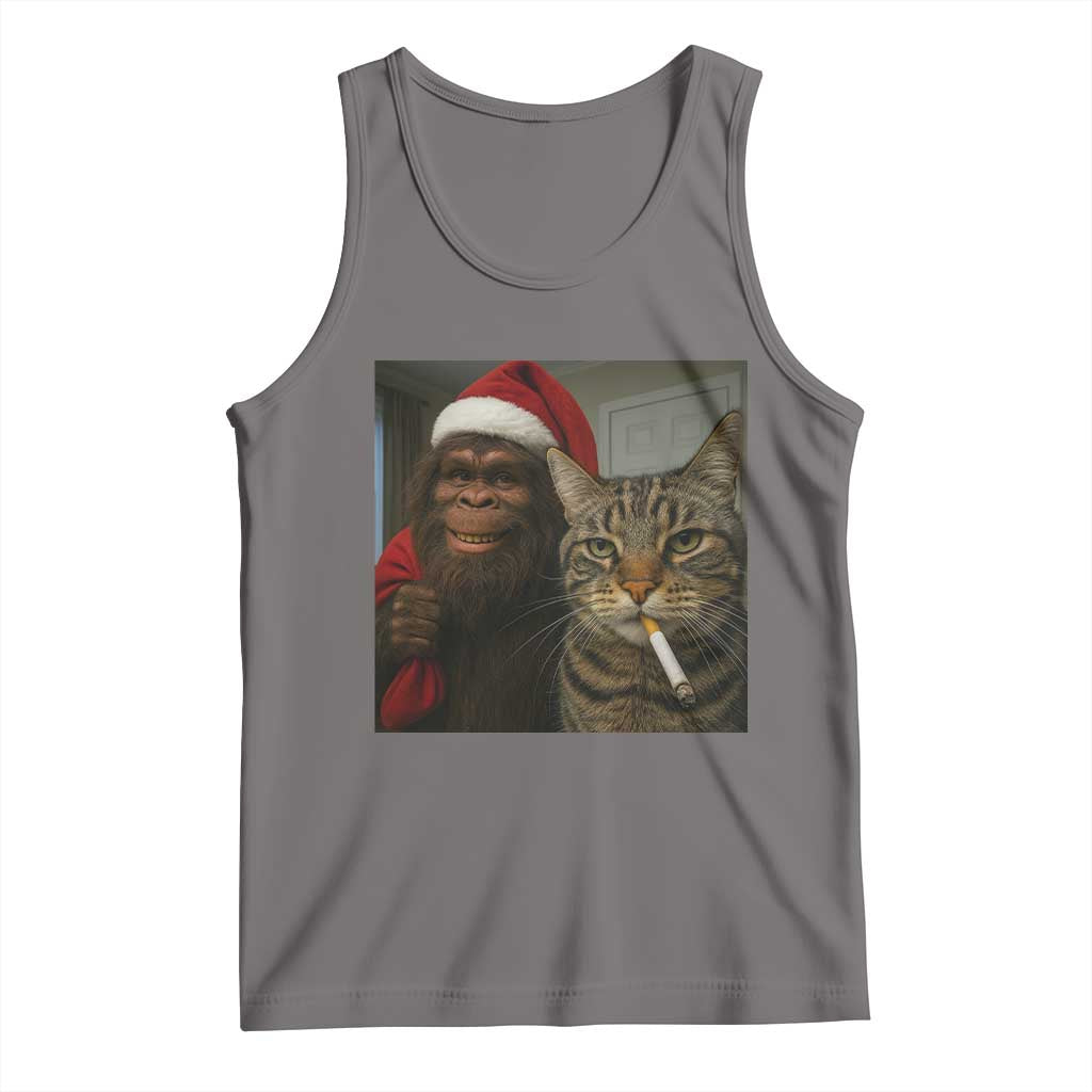 Funny Cat Selfie Bigfoot Christmas Sasquatch Tank Top TS14 Deep Heather Print Your Wear