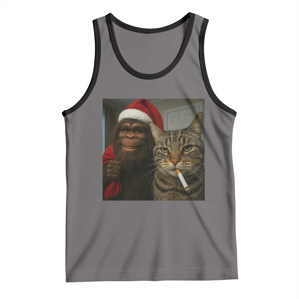Funny Cat Selfie Bigfoot Christmas Sasquatch Tank Top TS14 Deep Heather Black Print Your Wear