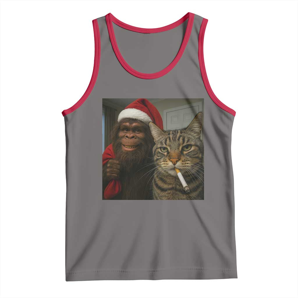 Funny Cat Selfie Bigfoot Christmas Sasquatch Tank Top TS14 Deep Heather Red Print Your Wear
