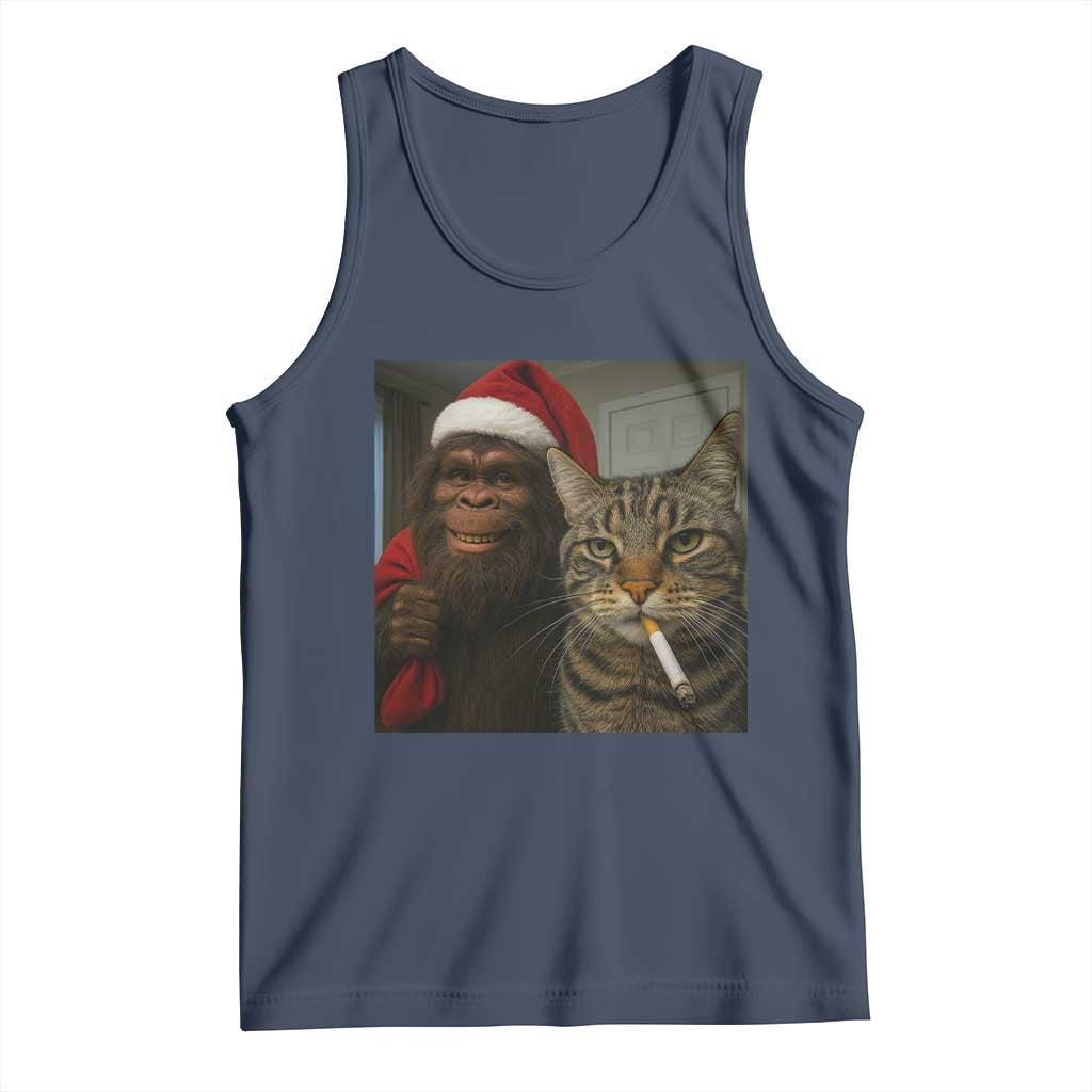 Funny Cat Selfie Bigfoot Christmas Sasquatch Tank Top TS14 Navy Print Your Wear