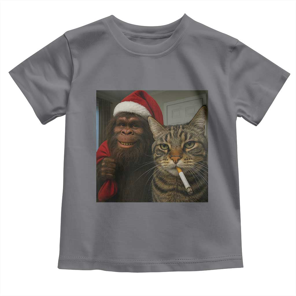 Funny Cat Selfie Bigfoot Christmas Sasquatch Toddler T Shirt TS14 Charcoal Print Your Wear