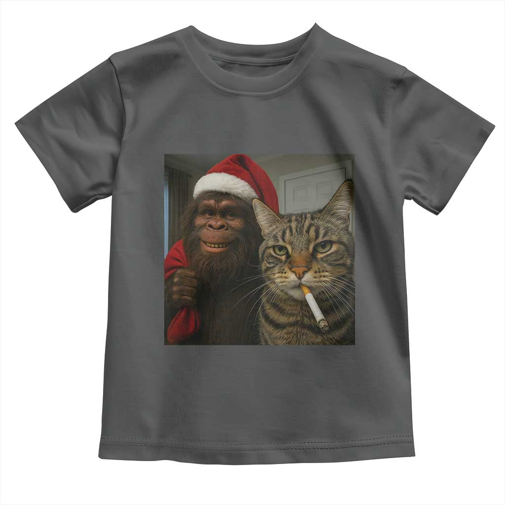 Funny Cat Selfie Bigfoot Christmas Sasquatch Toddler T Shirt TS14 Dark Heather Print Your Wear