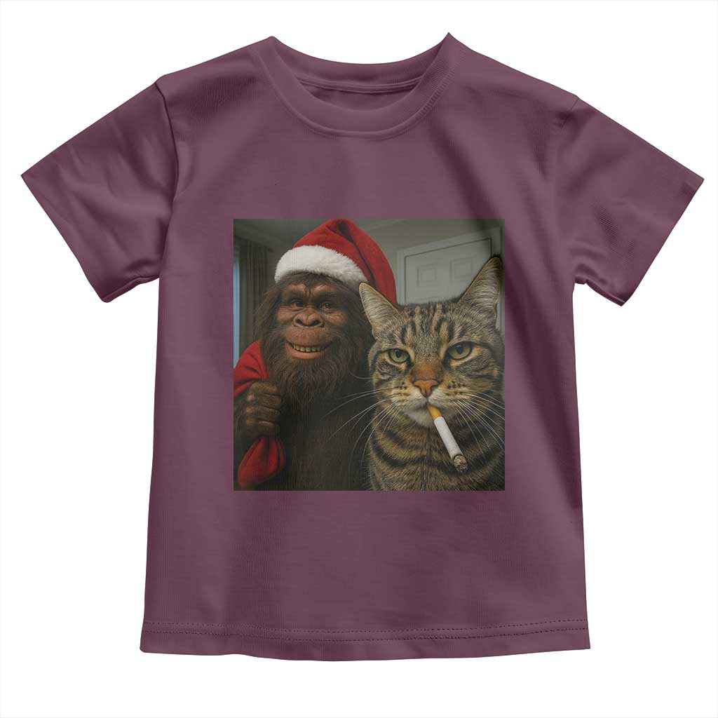 Funny Cat Selfie Bigfoot Christmas Sasquatch Toddler T Shirt TS14 Maroon Print Your Wear
