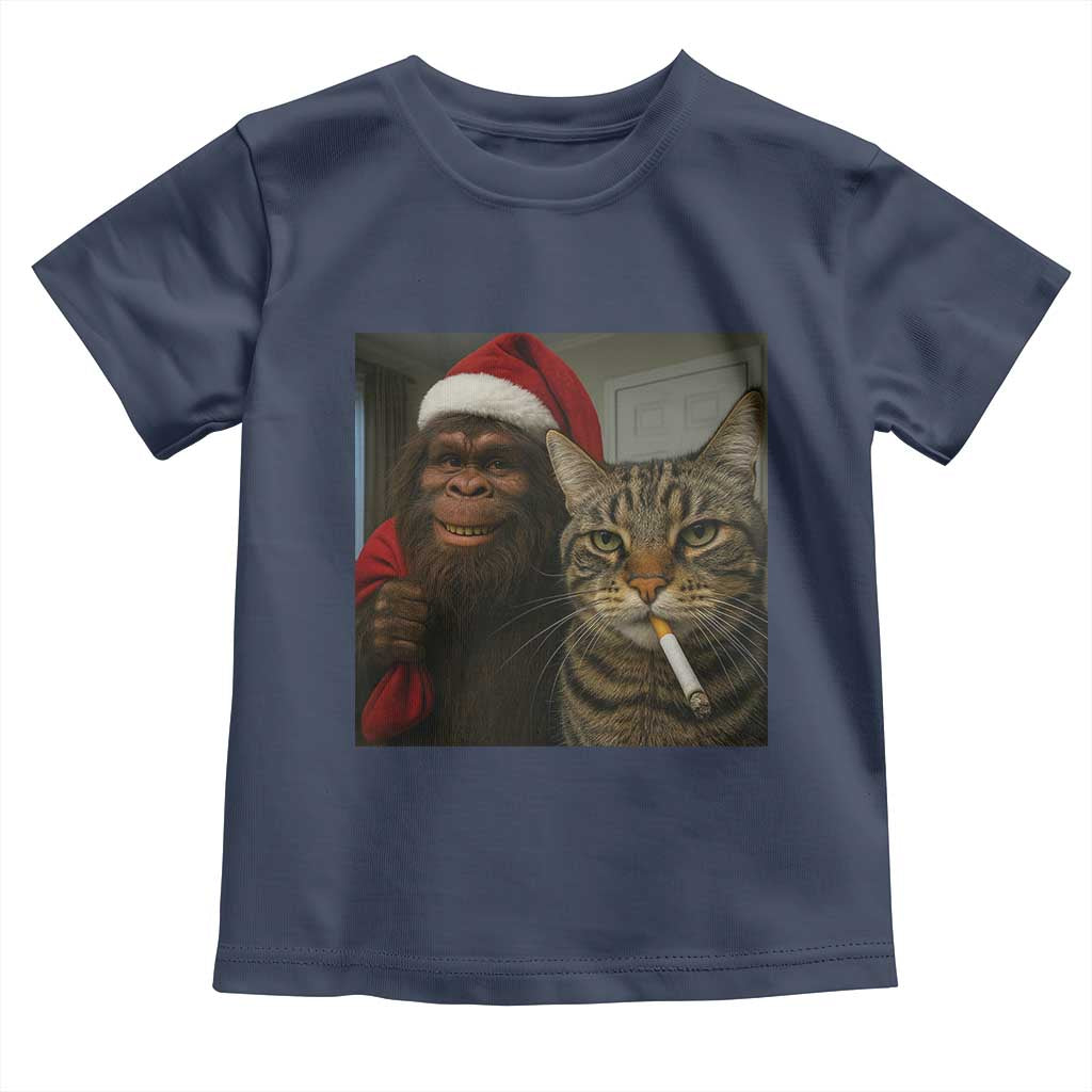 Funny Cat Selfie Bigfoot Christmas Sasquatch Toddler T Shirt TS14 Navy Print Your Wear