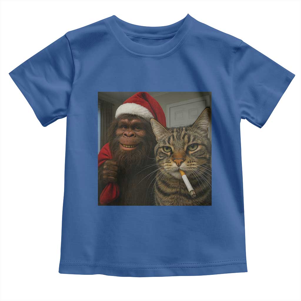 Funny Cat Selfie Bigfoot Christmas Sasquatch Toddler T Shirt TS14 Royal Blue Print Your Wear