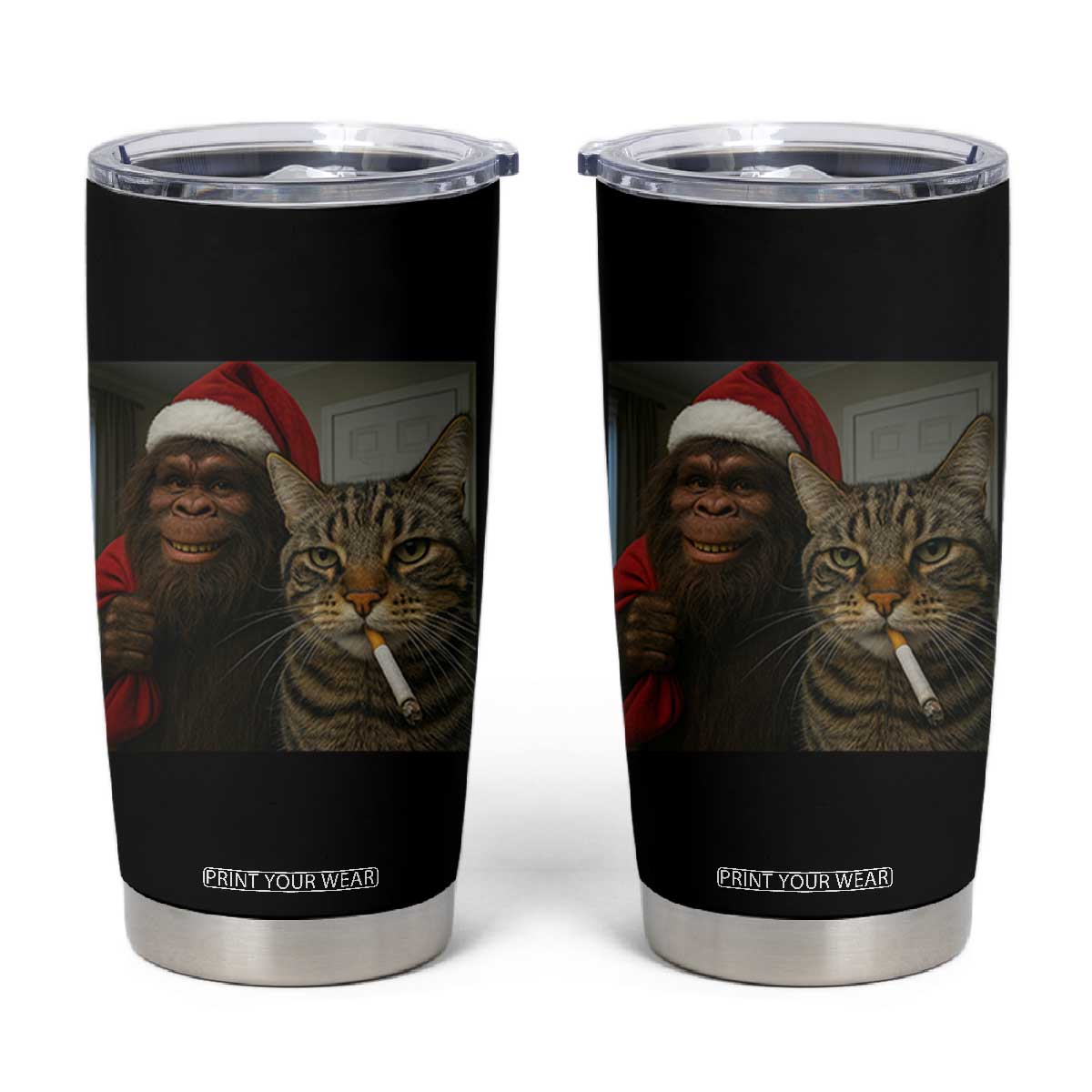 Funny Cat Selfie Bigfoot Christmas Sasquatch Tumbler Cup TS14 Black Print Your Wear