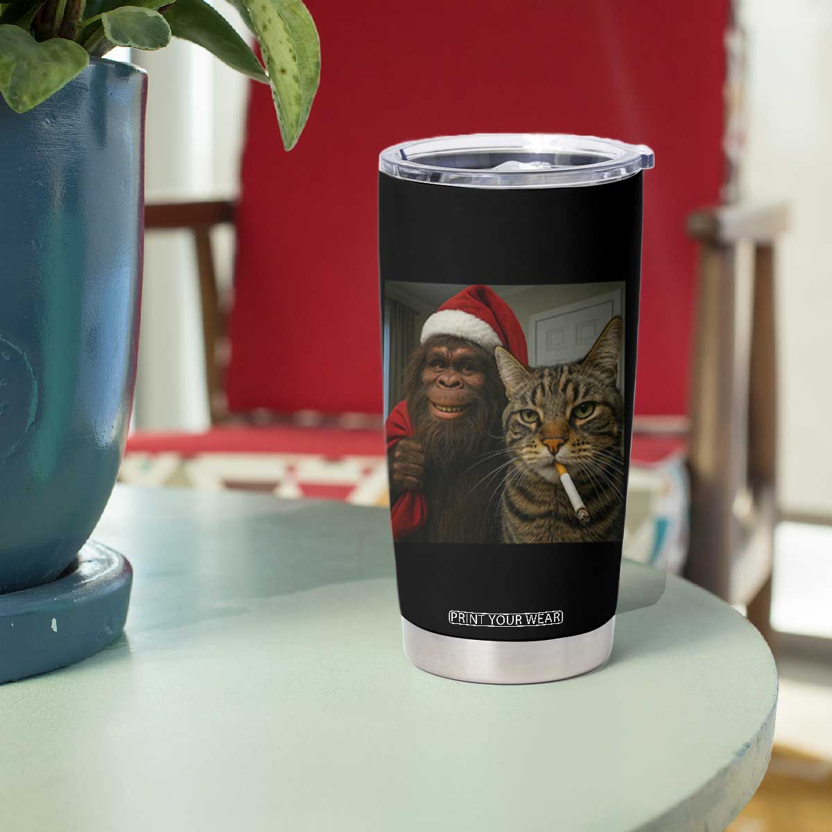 Funny Cat Selfie Bigfoot Christmas Sasquatch Tumbler Cup TS14 Print Your Wear