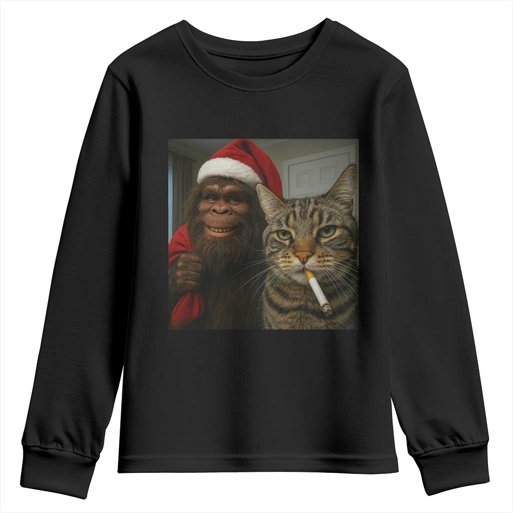 Funny Cat Selfie Bigfoot Christmas Sasquatch Youth Sweatshirt TS14 Black Print Your Wear