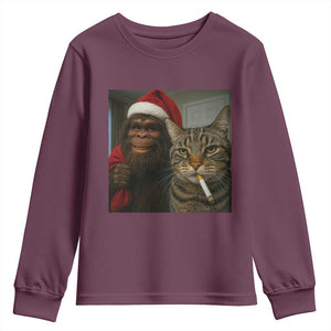 Funny Cat Selfie Bigfoot Christmas Sasquatch Youth Sweatshirt TS14 Maroon Print Your Wear