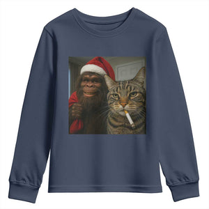 Funny Cat Selfie Bigfoot Christmas Sasquatch Youth Sweatshirt TS14 Navy Print Your Wear