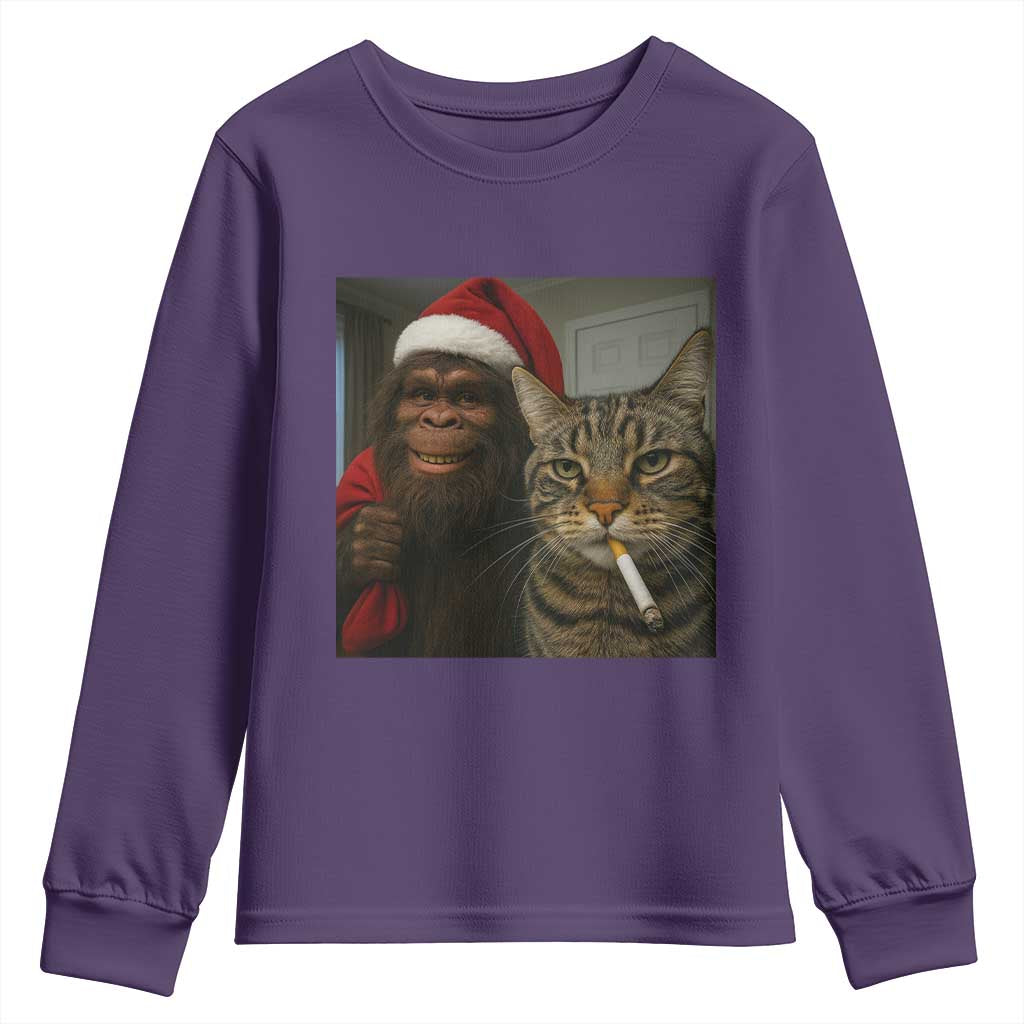 Funny Cat Selfie Bigfoot Christmas Sasquatch Youth Sweatshirt TS14 Purple Print Your Wear