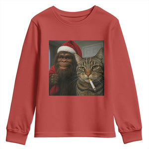 Funny Cat Selfie Bigfoot Christmas Sasquatch Youth Sweatshirt TS14 Red Print Your Wear