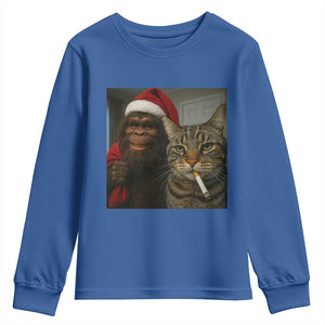 Funny Cat Selfie Bigfoot Christmas Sasquatch Youth Sweatshirt TS14 Royal Blue Print Your Wear