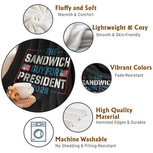 The Sandwich Guy for President 2028 Throw Blanket Free DC Funny Political Satire - Print Your Wear