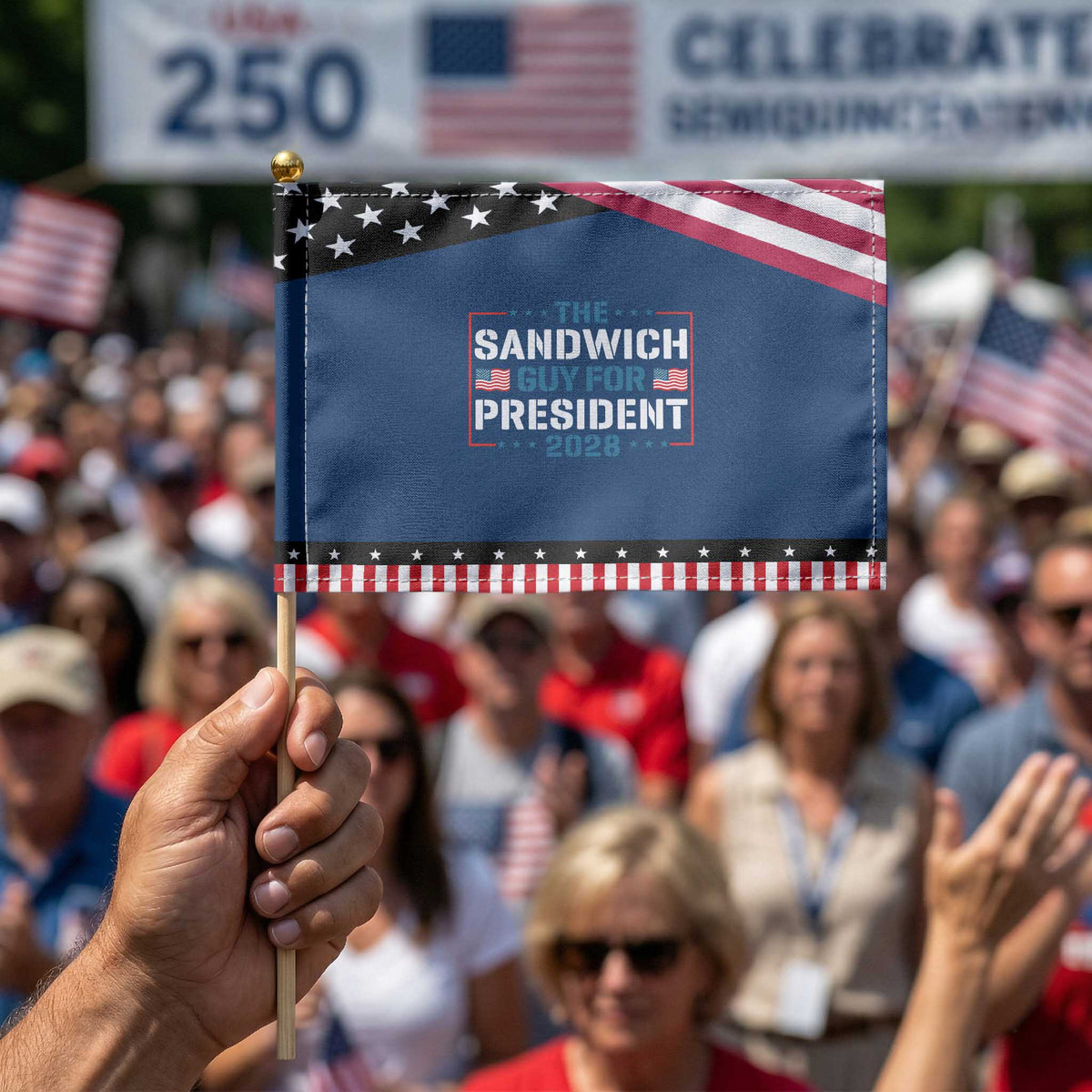 The Sandwich Guy for President 2028 Patriotic Handheld Flag Free DC Funny Political Satire