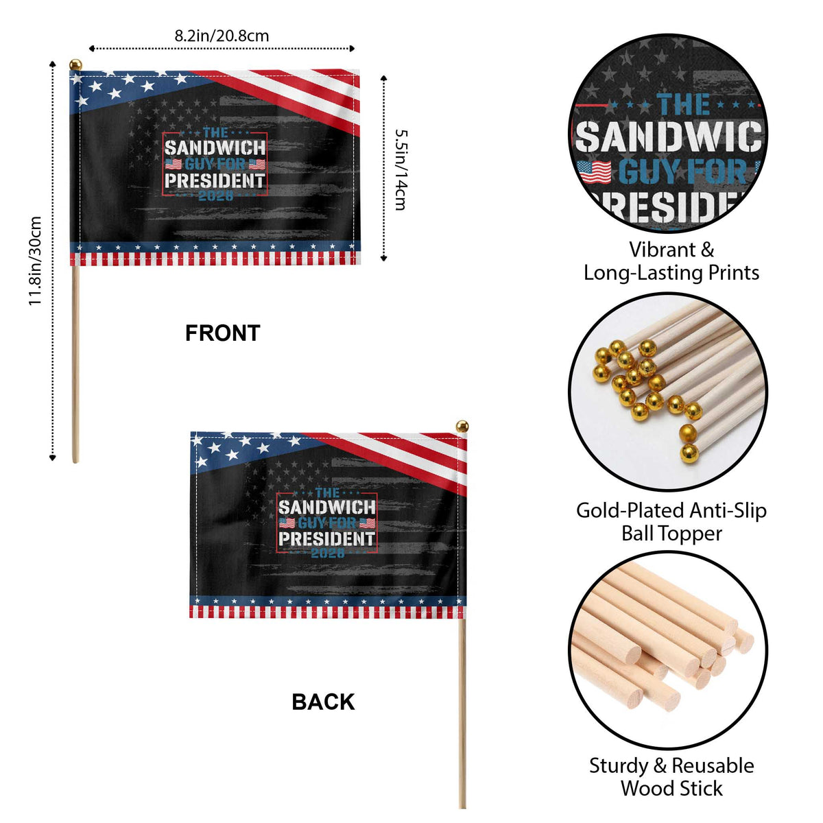 The Sandwich Guy for President 2028 Patriotic Handheld Flag Free DC Funny Political Satire