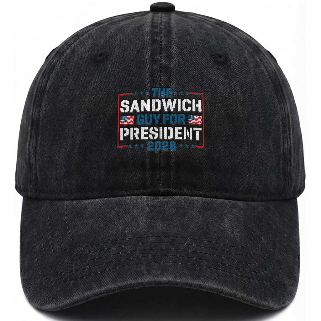 The Sandwich Guy for President 2028 Washed Cotton Baseball Cap Free DC Funny Political Satire TS14 Washed Cap Universal Fit Black Print Your Wear