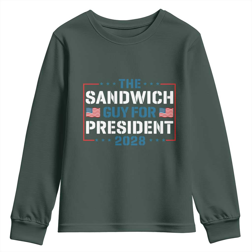 The Sandwich Guy for President 2028 Youth Sweatshirt Free DC Funny Political Satire TS14 Dark Forest Green Print Your Wear