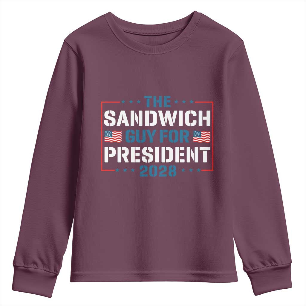 The Sandwich Guy for President 2028 Youth Sweatshirt Free DC Funny Political Satire TS14 Maroon Print Your Wear