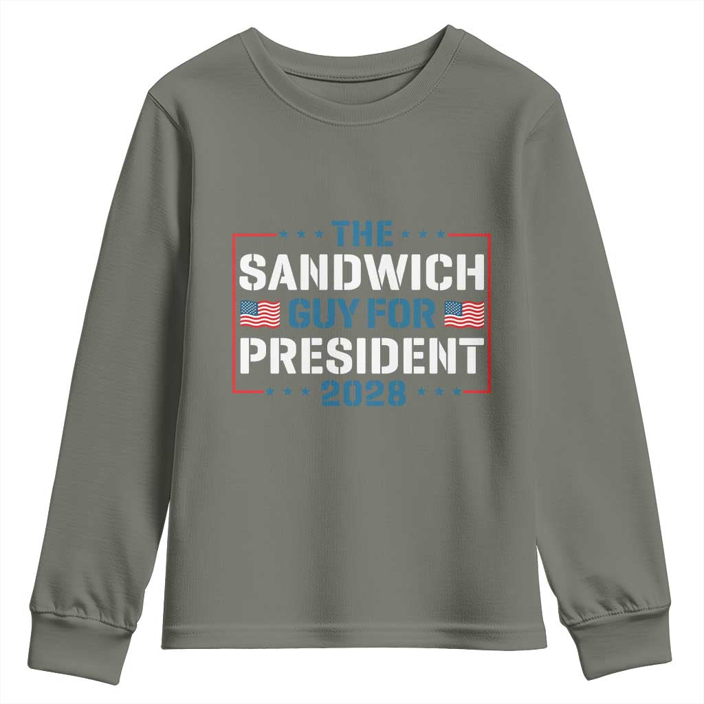 The Sandwich Guy for President 2028 Youth Sweatshirt Free DC Funny Political Satire TS14 Military Green Print Your Wear