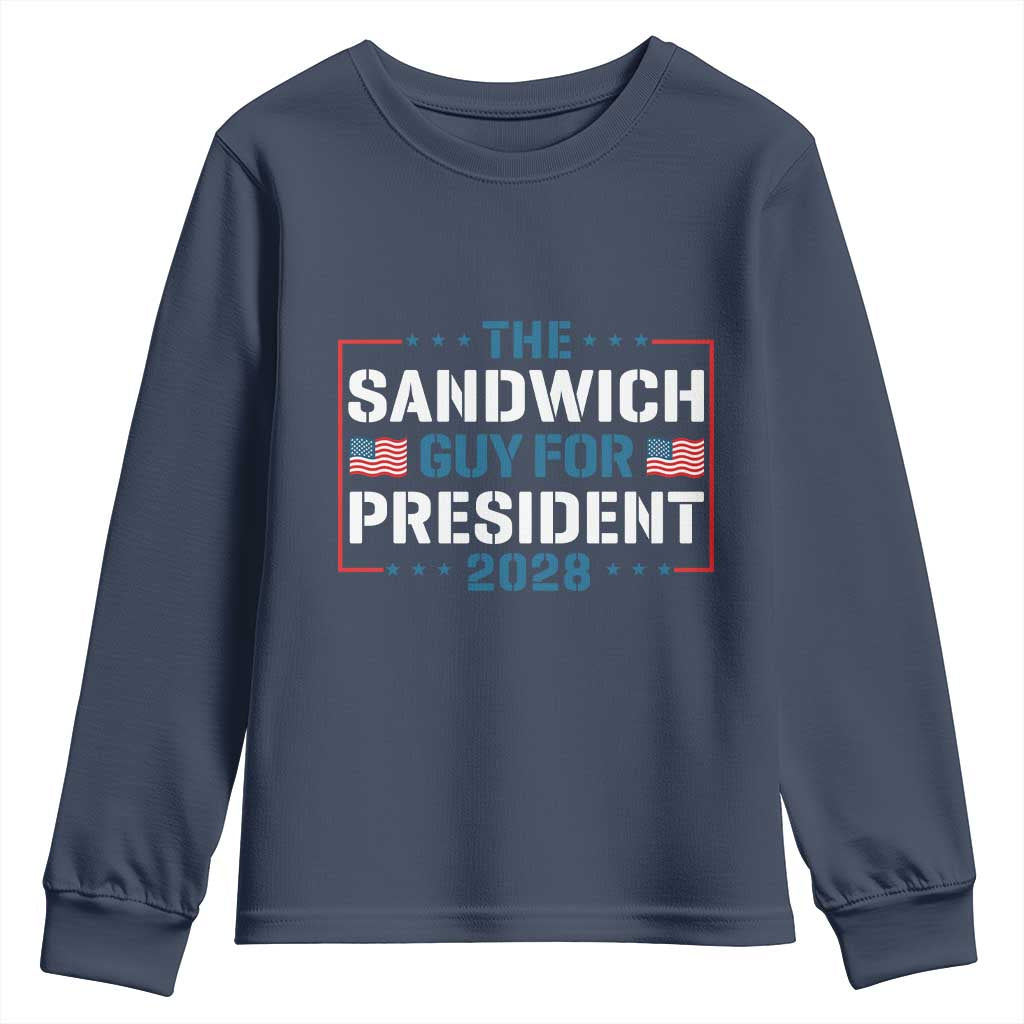 The Sandwich Guy for President 2028 Youth Sweatshirt Free DC Funny Political Satire TS14 Navy Print Your Wear