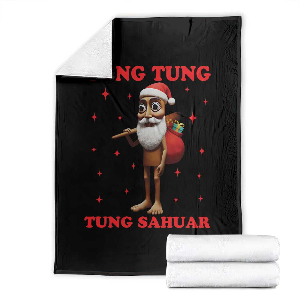 Funny Italian Brainrot Christmas Throw Blanket Tung Tung Tung Sahur Meme TS14 Black Print Your Wear