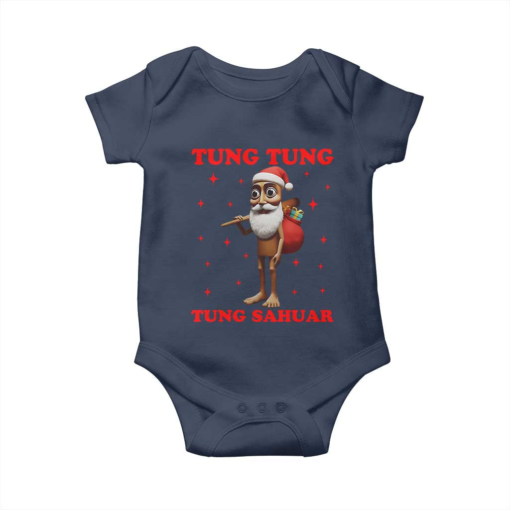 Funny Italian Brainrot Christmas Baby Onesie Tung Tung Tung Sahur Meme TS14 Navy Print Your Wear