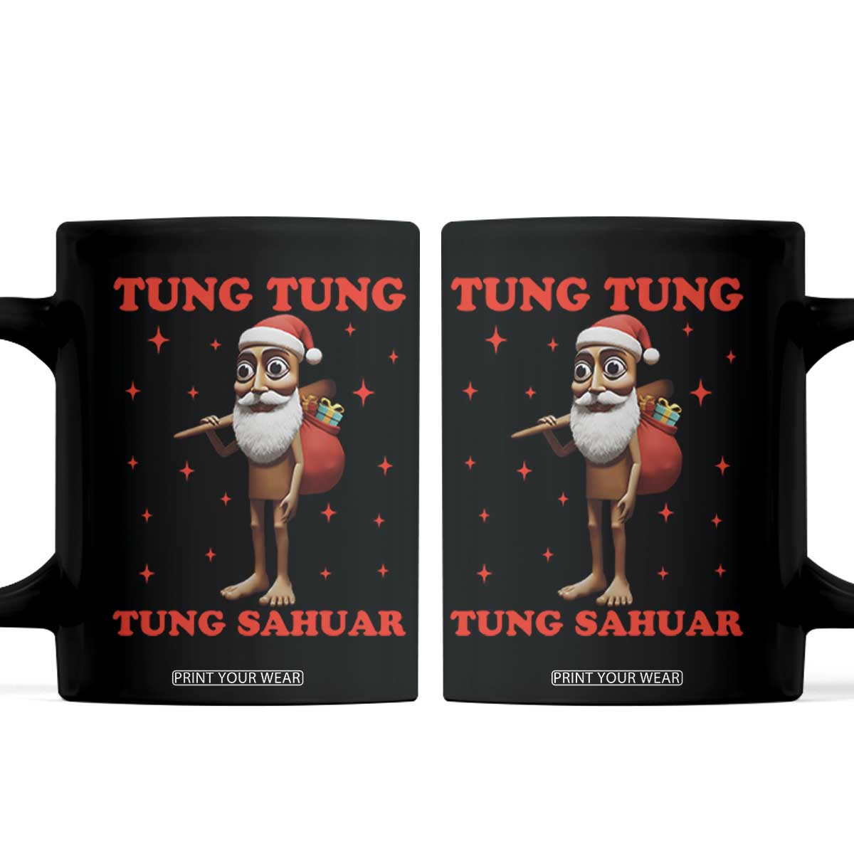 Funny Italian Brainrot Christmas Coffee Mug Tung Tung Tung Sahur Meme TS14 Black Print Your Wear