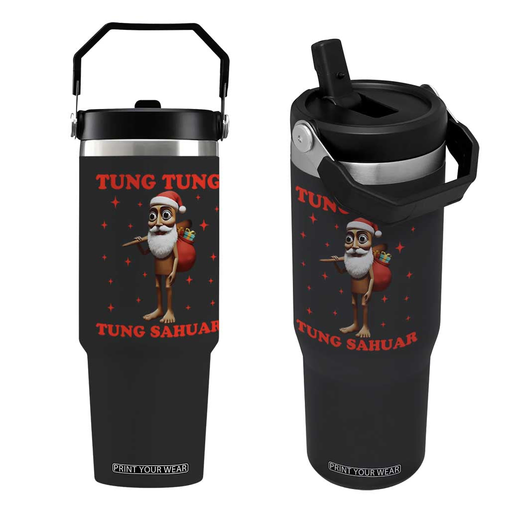 Funny Italian Brainrot Christmas Flip Straw Tumbler Tung Tung Tung Sahur Meme TS14 One Size: 30 oz Black Print Your Wear