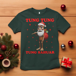 Funny Italian Brainrot Christmas T Shirt Tung Tung Tung Sahur Meme TS14 Dark Forest Green Print Your Wear