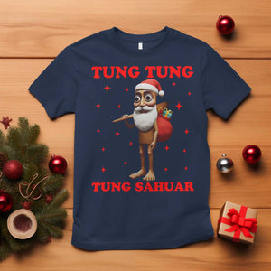 Funny Italian Brainrot Christmas T Shirt Tung Tung Tung Sahur Meme TS14 Navy Print Your Wear