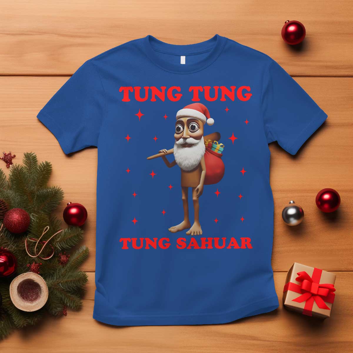 Funny Italian Brainrot Christmas T Shirt Tung Tung Tung Sahur Meme TS14 Royal Blue Print Your Wear