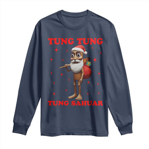 Funny Italian Brainrot Christmas Long Sleeve Shirt Tung Tung Tung Sahur Meme TS14 Navy Print Your Wear