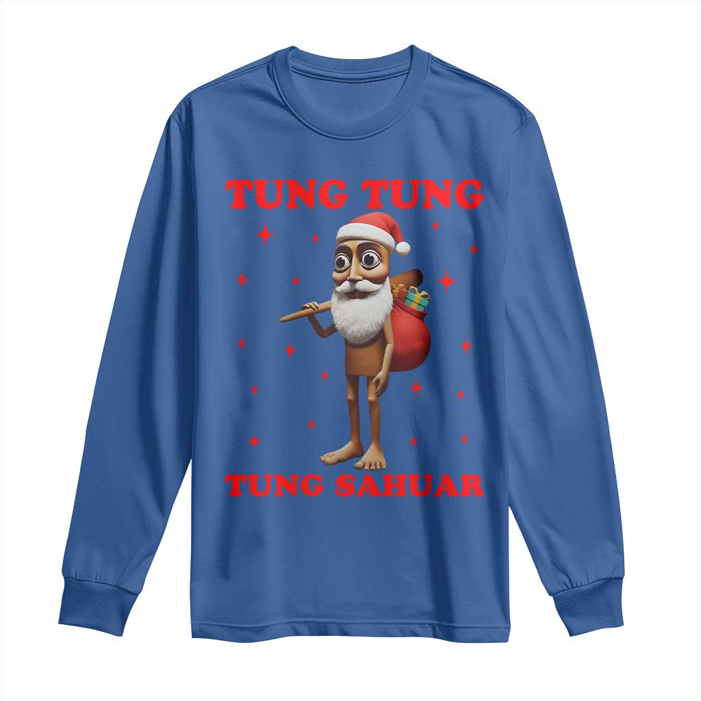 Funny Italian Brainrot Christmas Long Sleeve Shirt Tung Tung Tung Sahur Meme TS14 Royal Blue Print Your Wear