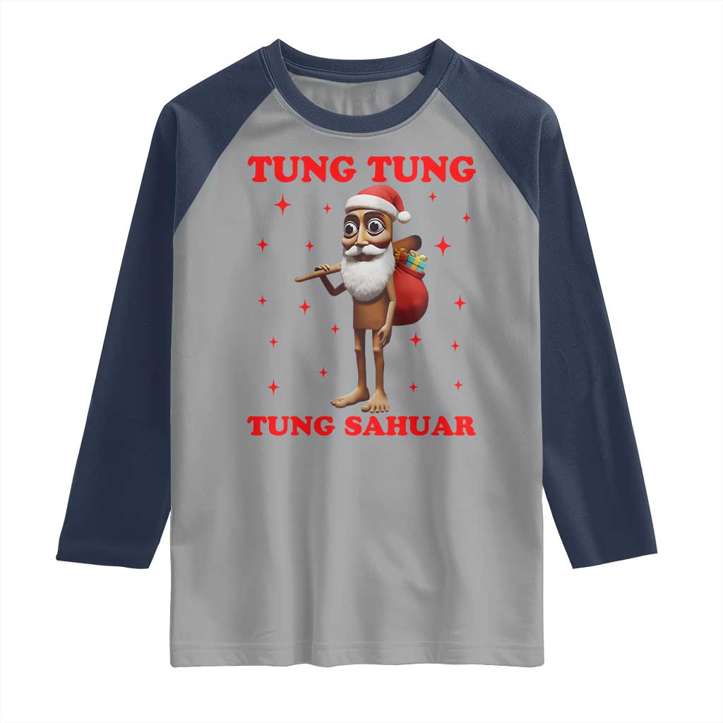 Funny Italian Brainrot Christmas Raglan Shirt Tung Tung Tung Sahur Meme TS14 Sport Gray Navy Print Your Wear